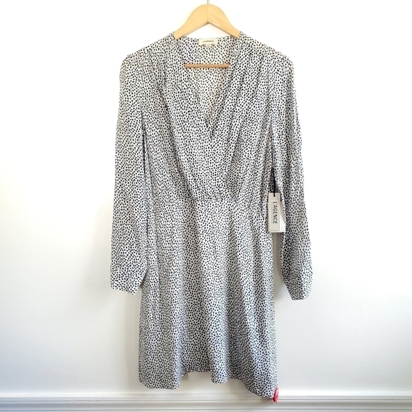 New L'Agence Diego Heart Print Wrap Silk Ivory/Black Dress NWT Size 8 - Picture 7 of 15